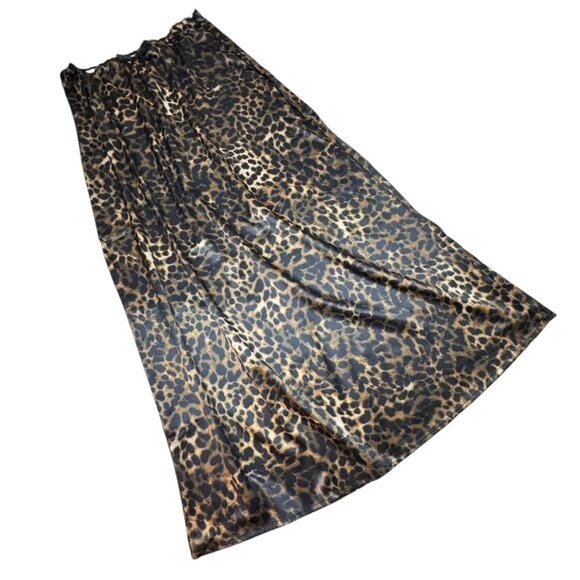 NEW Y2K Leopard Print Satin Midi Skirt Sz S Tan Black A-Line Animal Print 90s - Picture 7 of 10